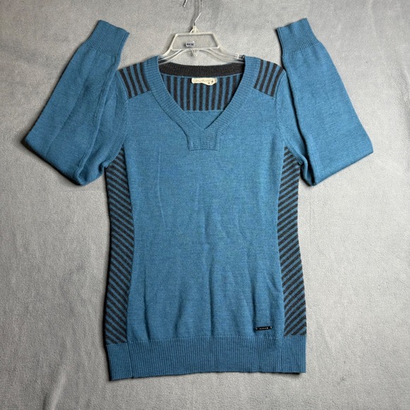 Smartwool Sweaters - Smartwool V-Neck Striped Merino Wool Sweater Women's Medium Blue Gray